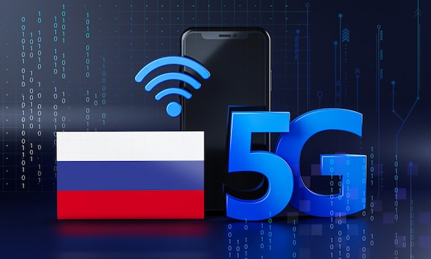 La Russie Est Prête Pour Le Concept De Connexion 5g. Fond De Technologie Smartphone De Rendu 3d