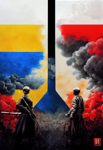 Russie vs Ukraine métaphore guerre conflit illustration art fond bannière