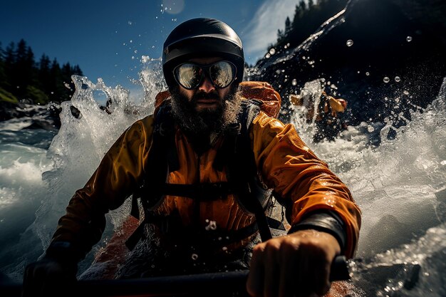 Le rythme rapide d'un kayakiste navigant à travers les eaux blanches