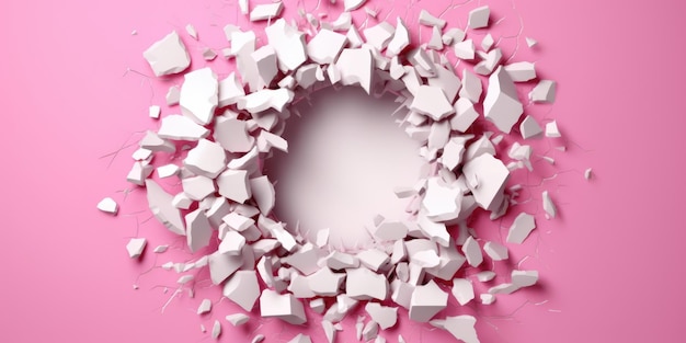 S'échapper d'un trou dans un mur solide rose trou déchiré copie vide modèle de cadre spatial générateur d'image AI weber