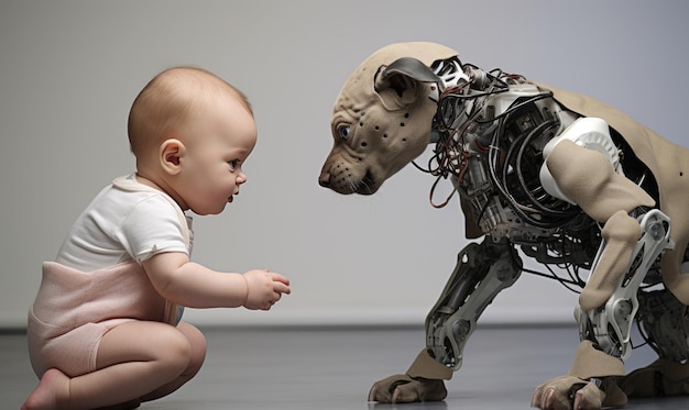 Avec sa précision robotique, le chien répond à tous les besoins du bébé humain.