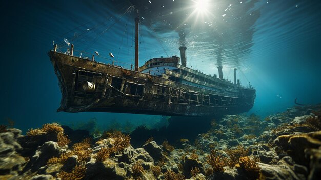 Avec sa structure disjointe couvrant le fond de l'océan, la photographie montre l'énorme ampleur de l'épave