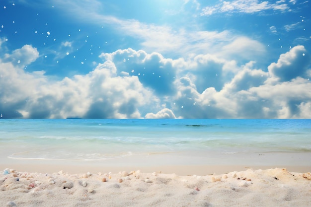 Photo le sable blanc sur la plage et le ciel bleu avec des nuages arrière-plan d'été