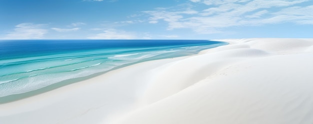 Sable blanc près d'eau bleue claire plage voyage aérien panorama d'été papier peint Generative Ai