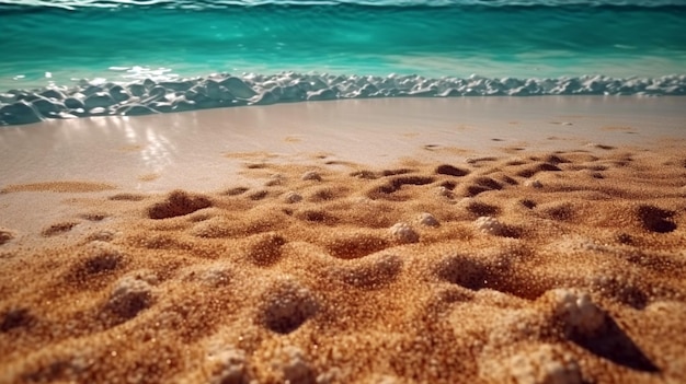 Sable contre l'eau de mer turquoise Soft belle vague de l'océan sur la plage de sable Contexte ai générative