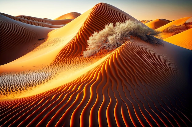 Sable fin ondulé dans les dunes sèches du désert