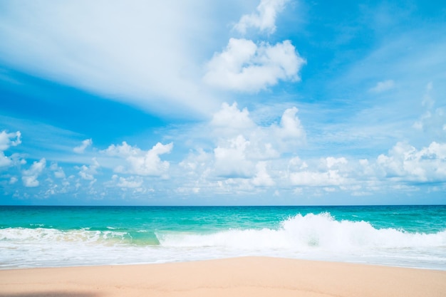 Sable de plage d'été tropical et beau ciel avec fond de cocotier