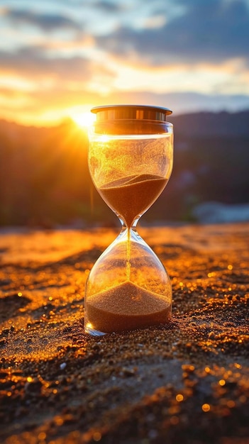 Un sablier à l'aube Un sablier avec du sable qui traverse les ampoules de verre est utilisé pour mesurer le temps qui s'écoule avant une date limitexA