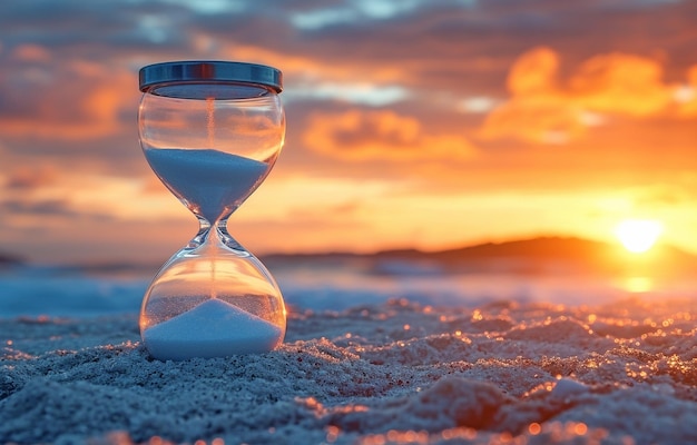 Un sablier à l'aube Un sablier avec du sable qui traverse les ampoules de verre est utilisé pour mesurer le temps qui s'écoule avant une date limitexA