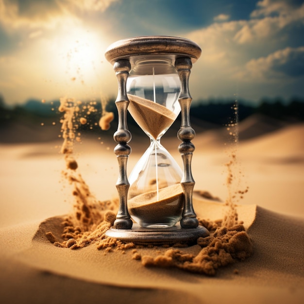 Photo un sablier avec du sable qui s'épuise soulignant la limite de temps