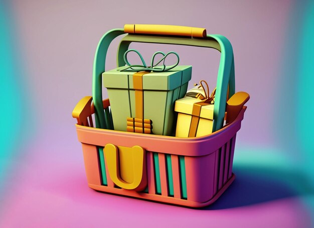 Sac d'achat en ligne 3D avec boîte à cadeaux