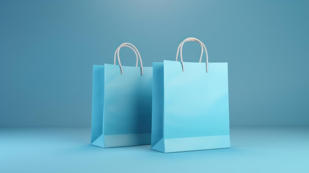 Le sac d'achat en papier d'élégance Blue Tote MockUp sur le concept de livraison de vente bleu pastel TemplatexA