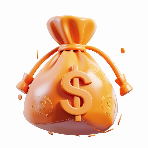Photo sac d'argent moderne 3d avec icône de dollar taux d'intérêt en espèces financement d'entreprise rendement sur l'investissement remboursement anticipé concept d'acompte icône minimale de dessin animé