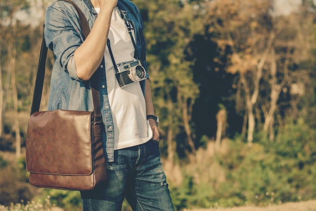 Sac à bandoulière homme en cuir marron