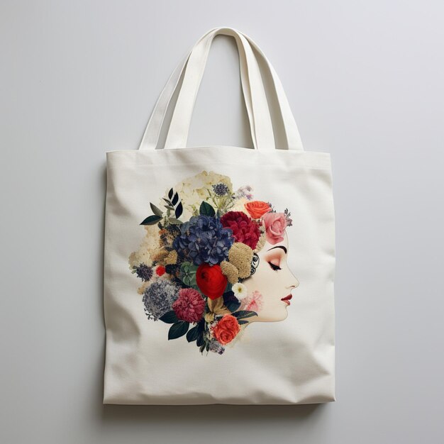 Un sac blanc avec des fleurs dessus.