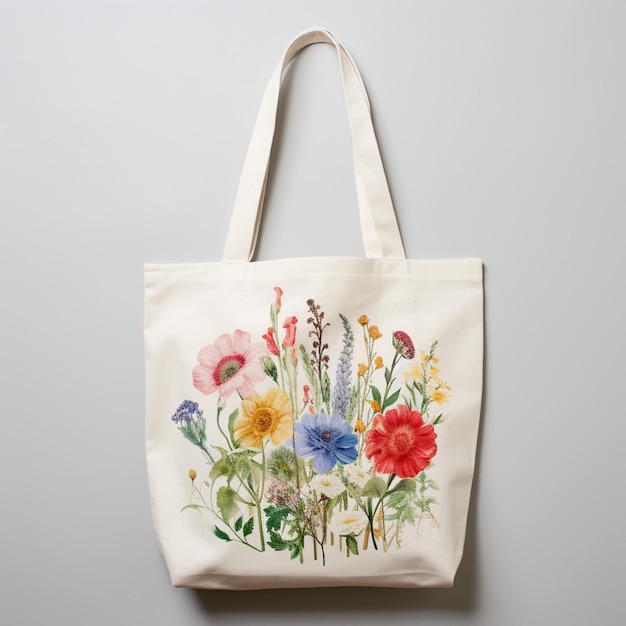 Un sac blanc avec des fleurs dessus.