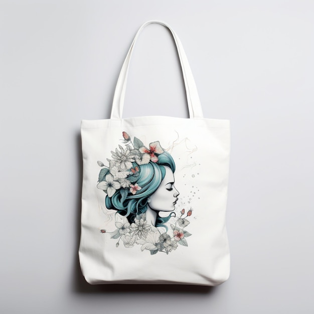 Photo un sac blanc avec des fleurs dessus.