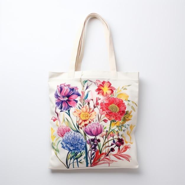 Un sac blanc avec des fleurs dessus.