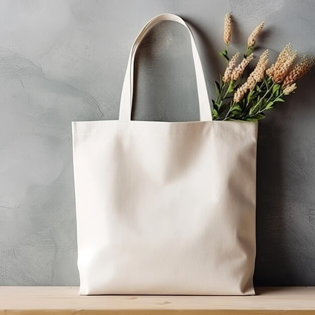 Un sac blanc avec des fleurs et une poignée sur une table.