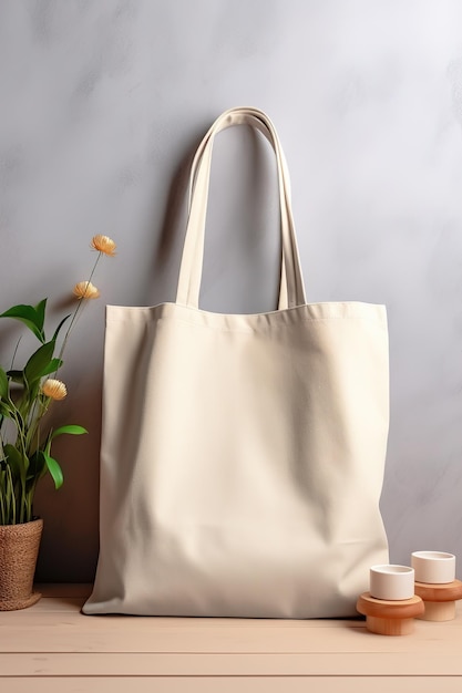 Un sac blanc avec une plante en arrière-plan