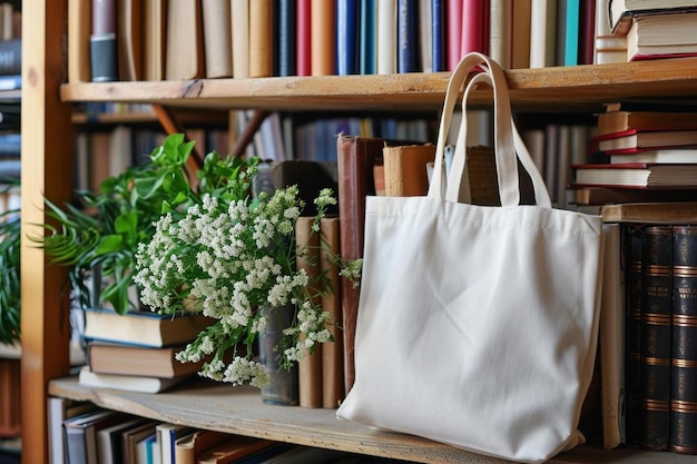 Photo un sac blanc posé sur une étagère en bois