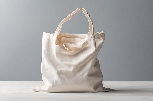 sac blanc avec un tissu en tissu sur un concept écologique de fond gris