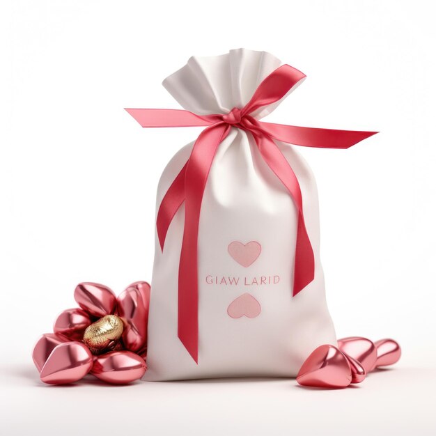 Sac cadeau Saint Valentin isolé sur fond blanc IA générative