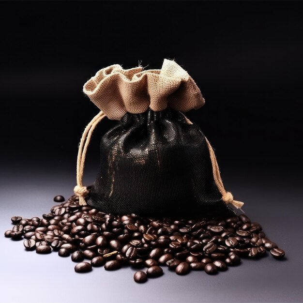 Photo sac à café avec des grains de café sur une surface propre studio shot