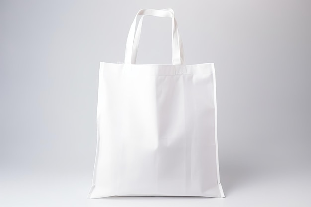 Sac en coton blanc sur fond blanc isolé