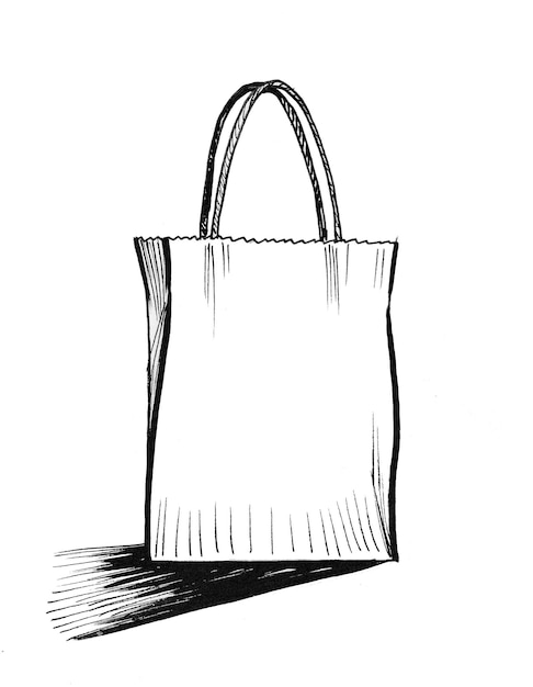 Photo sac de courses. dessin noir et blanc à l'encre