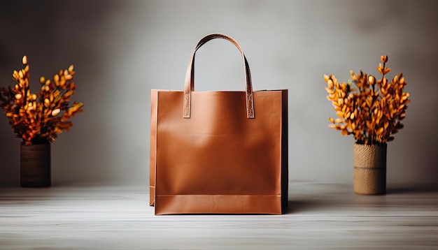 Photo un sac en cuir brun avec un bouquet de raisins à l'arrière-plan