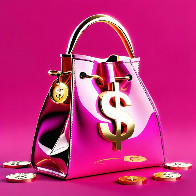 Photo sac dollar 3d avec fond rose