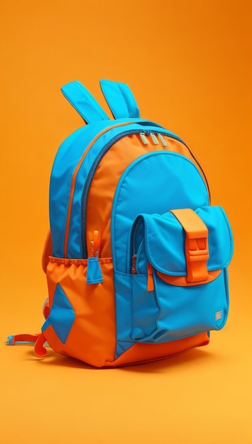 Sac à dos 3D sur un fond bleu orange