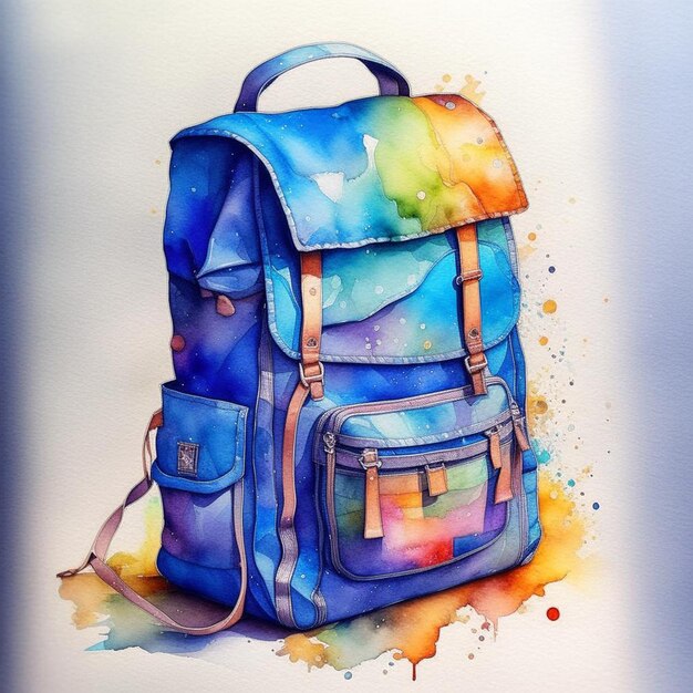 Photo sac à dos avec de l'aquarelle