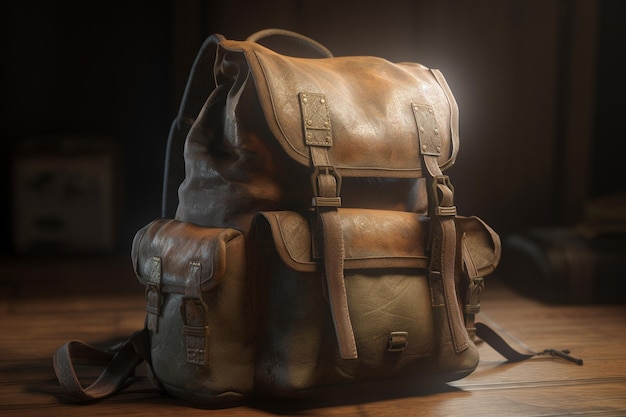 Un sac à dos en cuir marron avec le mot survie dessus