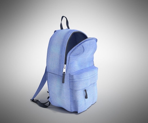 Photo sac à dos école 3d ouvert sur dégradé gris