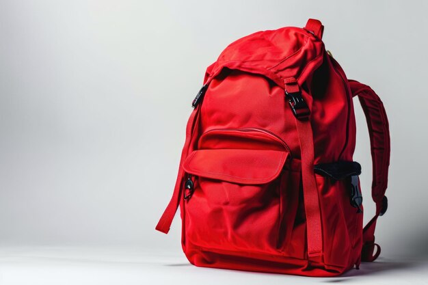 Photo sac à dos d'école rouge sur fond blanc