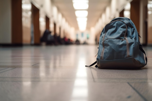 Le sac à dos de l'école sur le sol dans le couloir du couloir