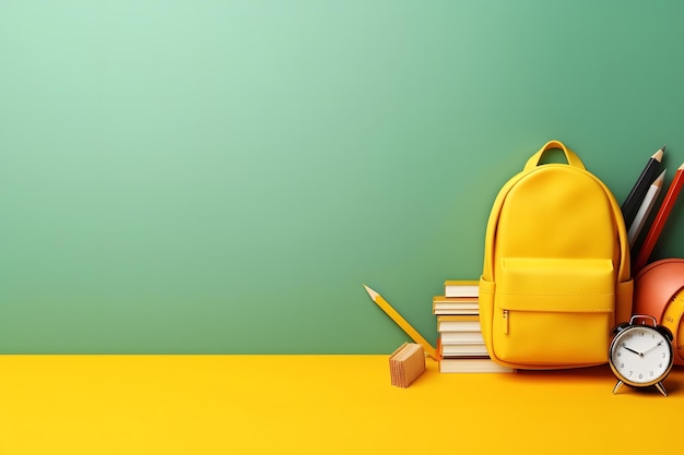 un sac à dos jaune avec un crayon dessus