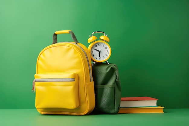 Sac à dos jaune avec horloge sur le dessus Organisez votre temps de manière efficace et élégante Sac à dos Jaune avec réveil et équipement scolaire