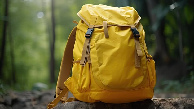 Un sac à dos jaune avec le mot sac à dos dessus