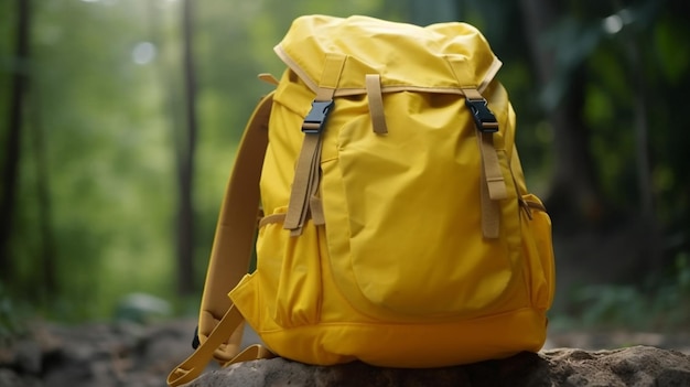 Sac à dos jaune avec le mot sac à dos dessus