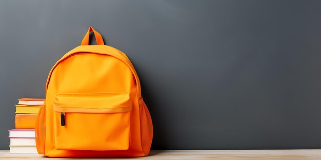 Photo un sac à dos orange appuyé contre un mur