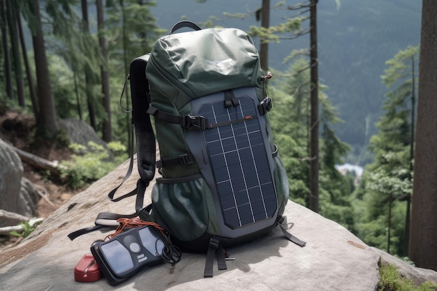 Sac à dos de randonnée avec chargeurs de panneaux solaires et autres gadgets