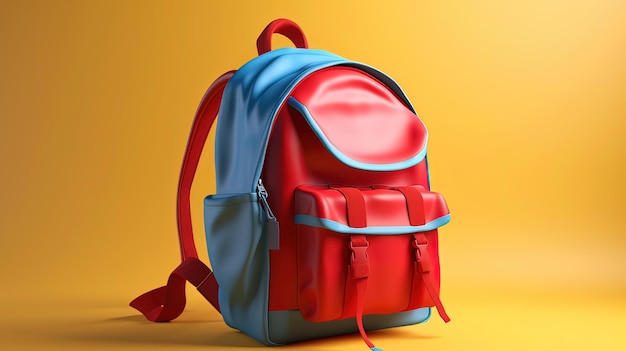 Un sac à dos rouge et bleu avec une fermeture éclair rouge et le mot sac dessus