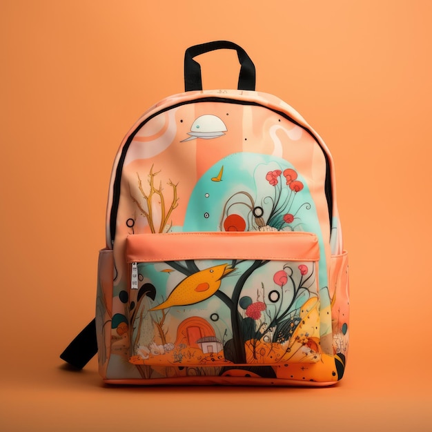 Sac à dos scolaire élégant sur fond de couleur