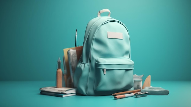 Sac à dos scolaire avec fournitures Generative Ai