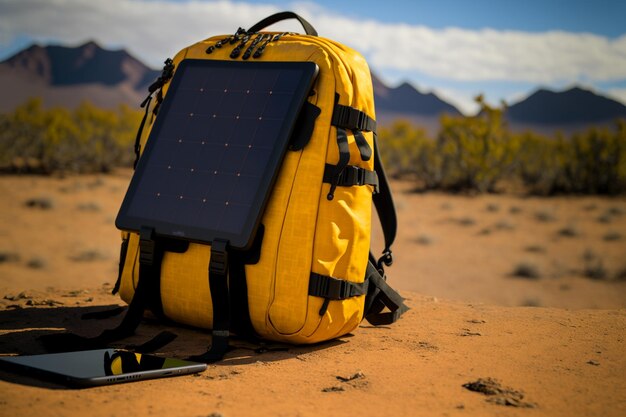 Sac à dos de voyage jaune vif avec panneau solaire électrique pour le camping et l'extérieur sola compact