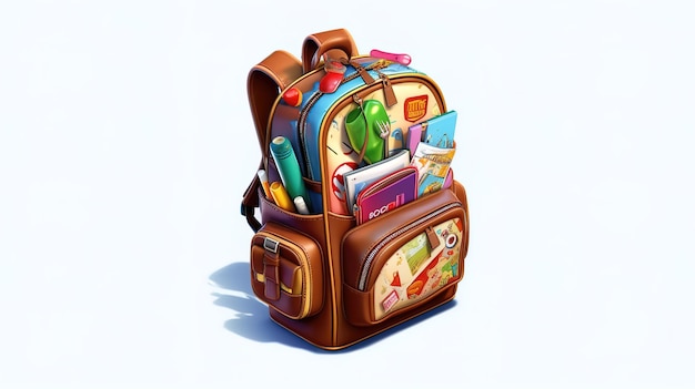 Un sac d'école avec des fournitures scolaires à l'intérieur