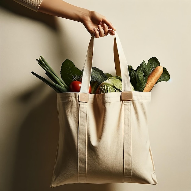 Photo sac écologique sac d'épicerie brun rempli de légumes frais surface alimentation saine achats durables